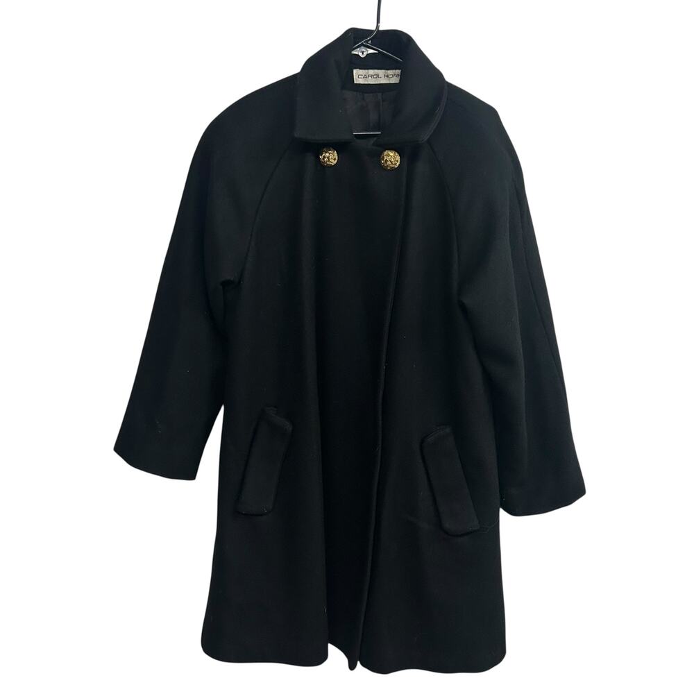 Vintage Wool Belted Trench Coat 8 Black Gold Buttons Academia Luxury Old Money